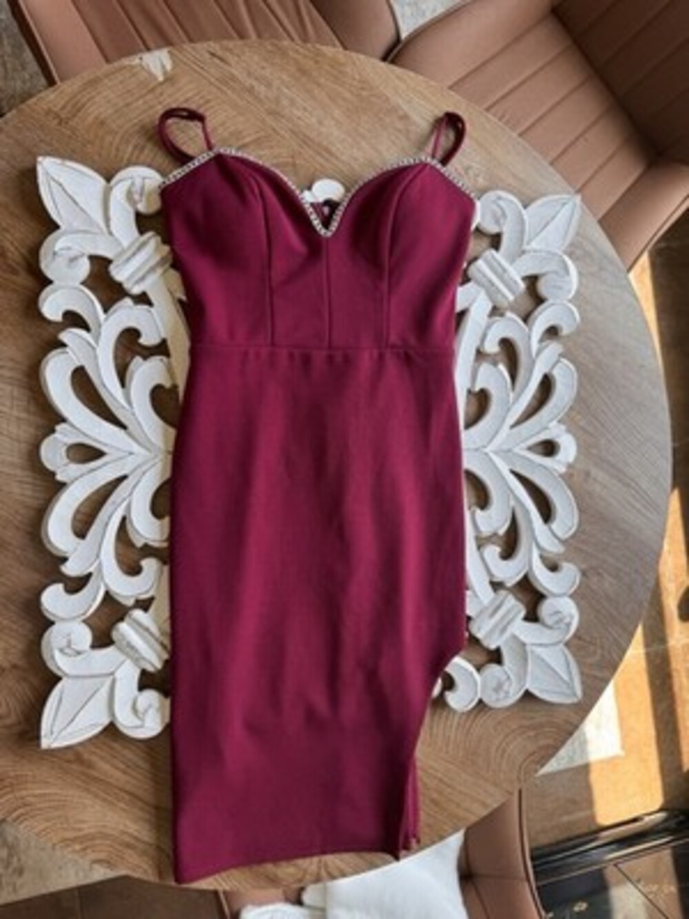 City Studio Maroon Spaghetti Strap Formal Dress Size 0 Rhinestone Embellishment
